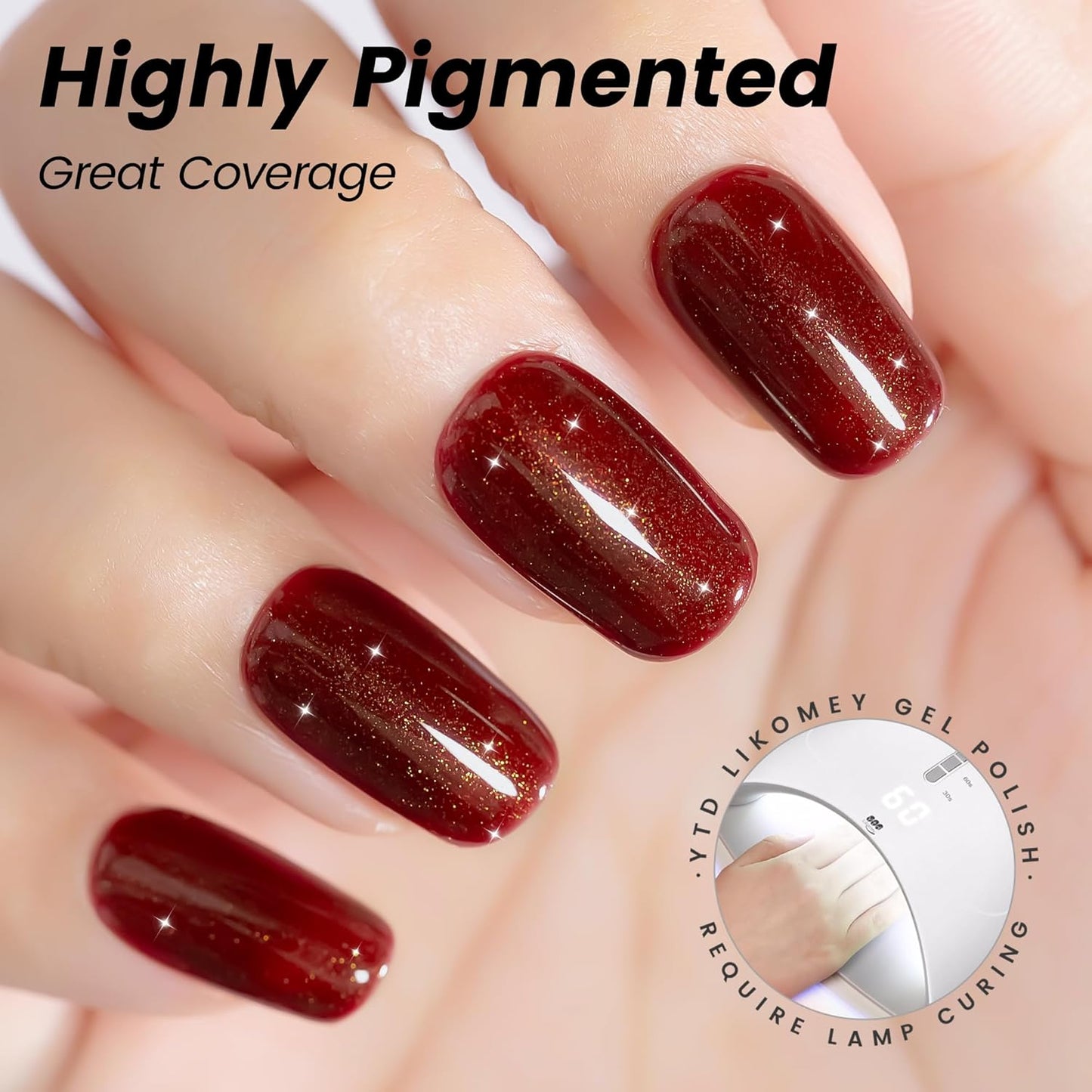 YTD Likomey Glitter Gel Nail Polish,15ml Burgundy Glitter Fall Winter Dark Red Shimmer Shiny Sparkly Salon Home DIY Manicure UV Color Varnish,SF400