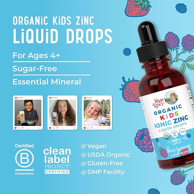 MaryRuth Organics Zinc Supplements for Immune Support, Liquid Zinc Supplement, Immune Support Supplement for Kids, Ages 4-13, Zinc Sulfate, Vegan, USDA Organic, Glycerin Based, 2 Fl Oz