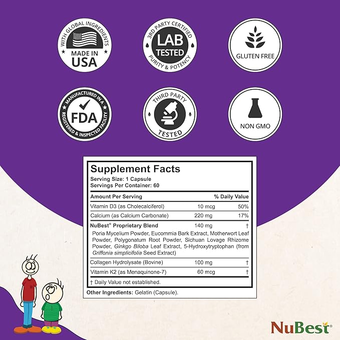 NuBest Tall 10+ - Premium Bone Strength Formula, Enhanced Immunity and Overall Health for Age 10+ - Who Drink Milk Daily with Calcium, Vitamin D3, Vitamin K2, and Multivitamins - 60 Capsules