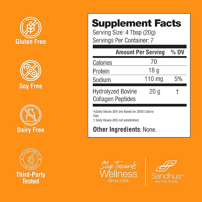 Sandhu's Collagen Peptides Powder|4.9 oz Unflavored| Grass-Fed Hydrolyzed Bovine Collagen |Made in USA| Supports Youthful Skin, Hair, Nails, Mobility, Flexibility, Joint & Bone Health