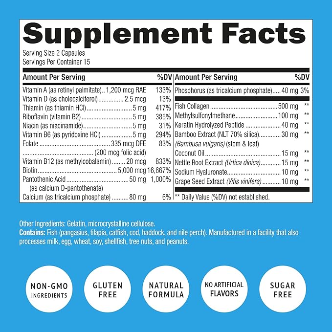 Biotin and Collagen Vitamins + Keratin with Folate - Hair Loss Treatments for Women & Men - Hair, Skin and Nails Supplements for Hair Growth & Postpartum Support - GMO Free & Gluten Free (120 Caps)