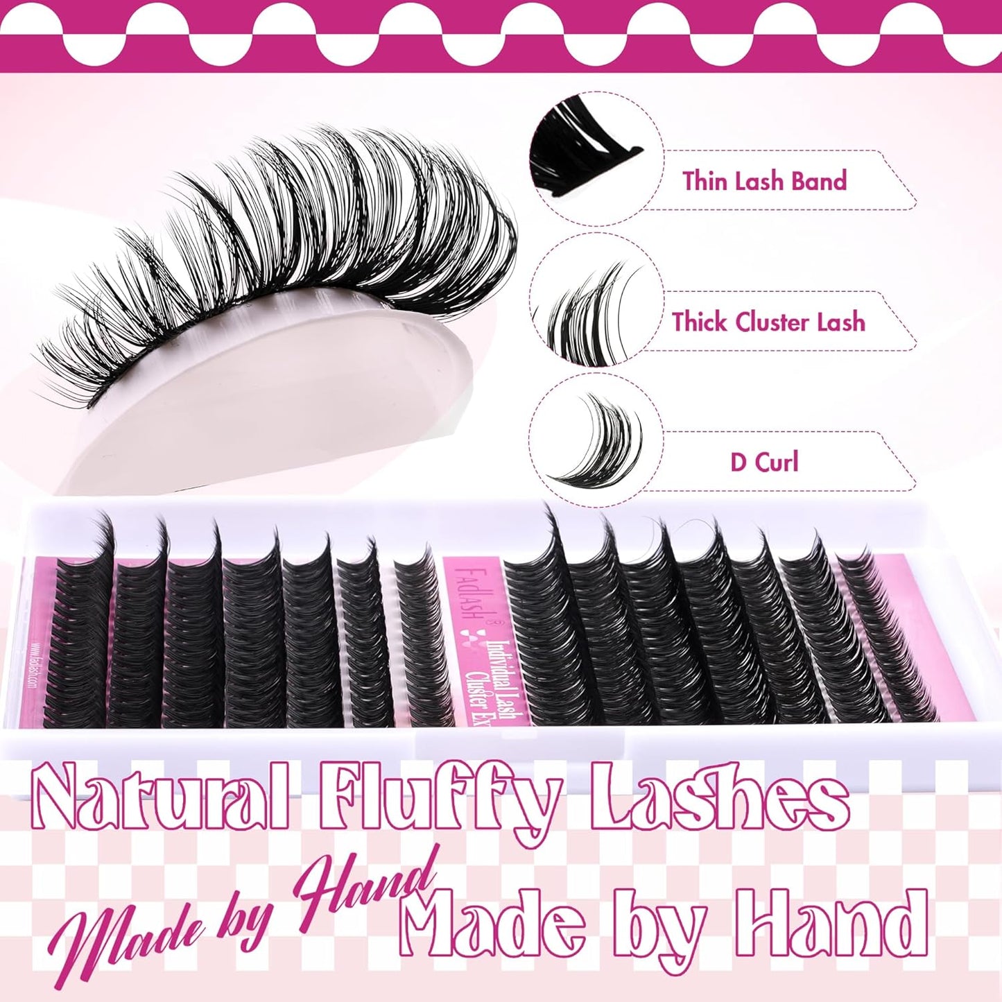 FADLASH Cluster Lashes D Curl Wispy Individual Lashes DIY Eyelash Extension Natural Look Reusable Fluffy Cluster Eyelash Extensions Self Application at Home (60D+80D-0.07D-12-18MIX)