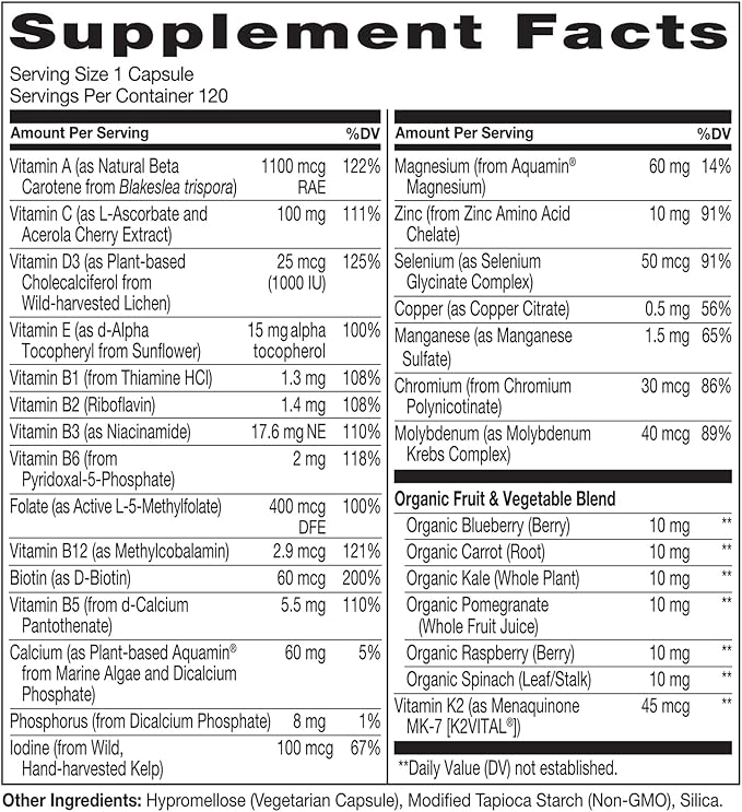 NATURELO Mens Multivitamins for Men 50+ - One Daily Multivitamin for Men with Vitamins, Minerals & Organic Whole Foods, Boost Energy & Health, Non-GMO, 120 Vegetarian Capsules