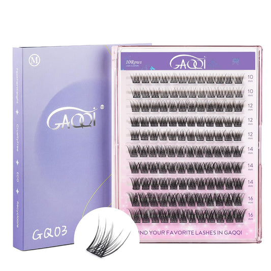 GAQQI Lash Clusters, Eyelash Clusters 120PCS D Curl Individual Lashes, Wispy Cluster Eyelash Extension 10-16mm Mixed Length, Natural Looking Cluster Lashes （GQ03, D Curl, 10-16mm)