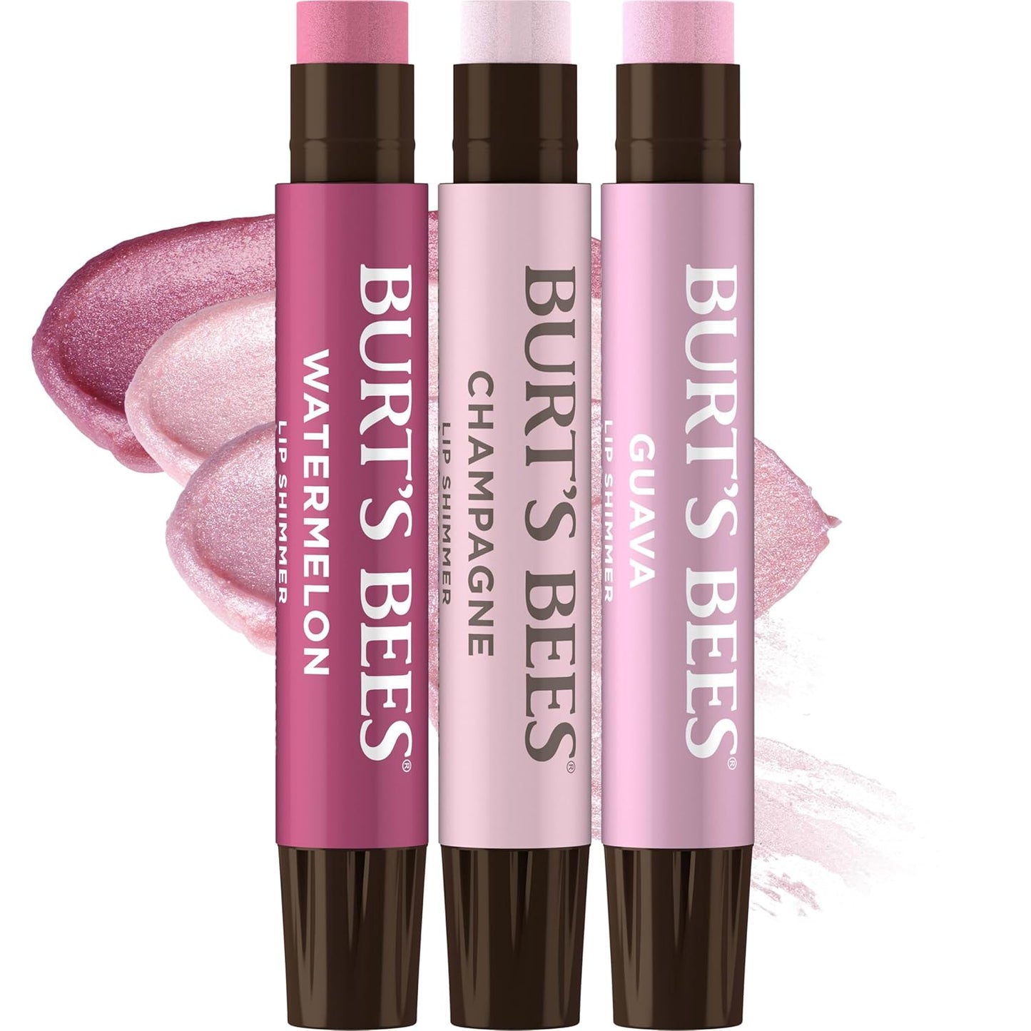 Burt's Bees Lip Shimmer Pink Collection, Tinted Lip Balm Stick, Moisturizing for All Day Hydration with Natural Glowy Pigmented Finish & Buildable Color, 3 Shades; Value Pack, 3 Tubes x 0.09 Oz