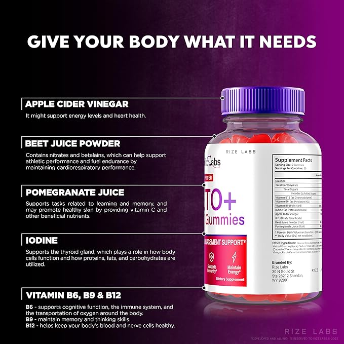 '- Metabolix Labs Keto Plus ACV Gummies - Weight Management Support Apple Cider Vinegar Supplement (60 Gummies)