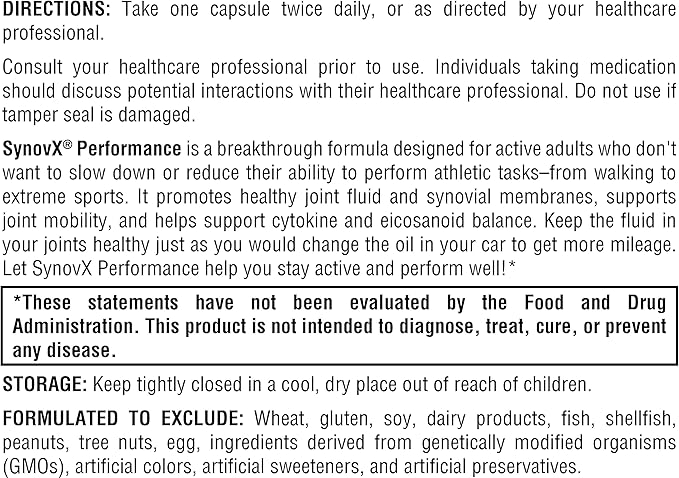 XYMOGEN SynovX Performance - Stay Active with Joint Mobility & Cytokine Balance Support - Joint Supplements for Women, Men and Athletes with High Molecular Weight Hyaluronic Acid (60 Capsules)