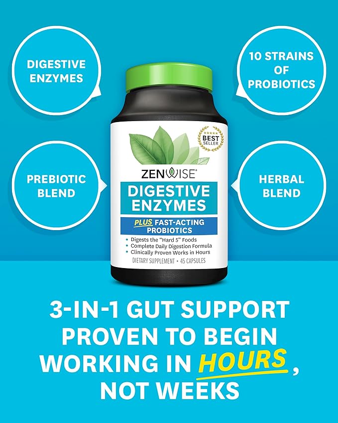 Zenwise Health Digestive Enzymes for Gut Health - Probiotic Multi Enzymes with Prebiotics and Probiotics for Women and Men for Digestive Health and Bloating Relief, Daily Enzymes for Digestion -45 CT