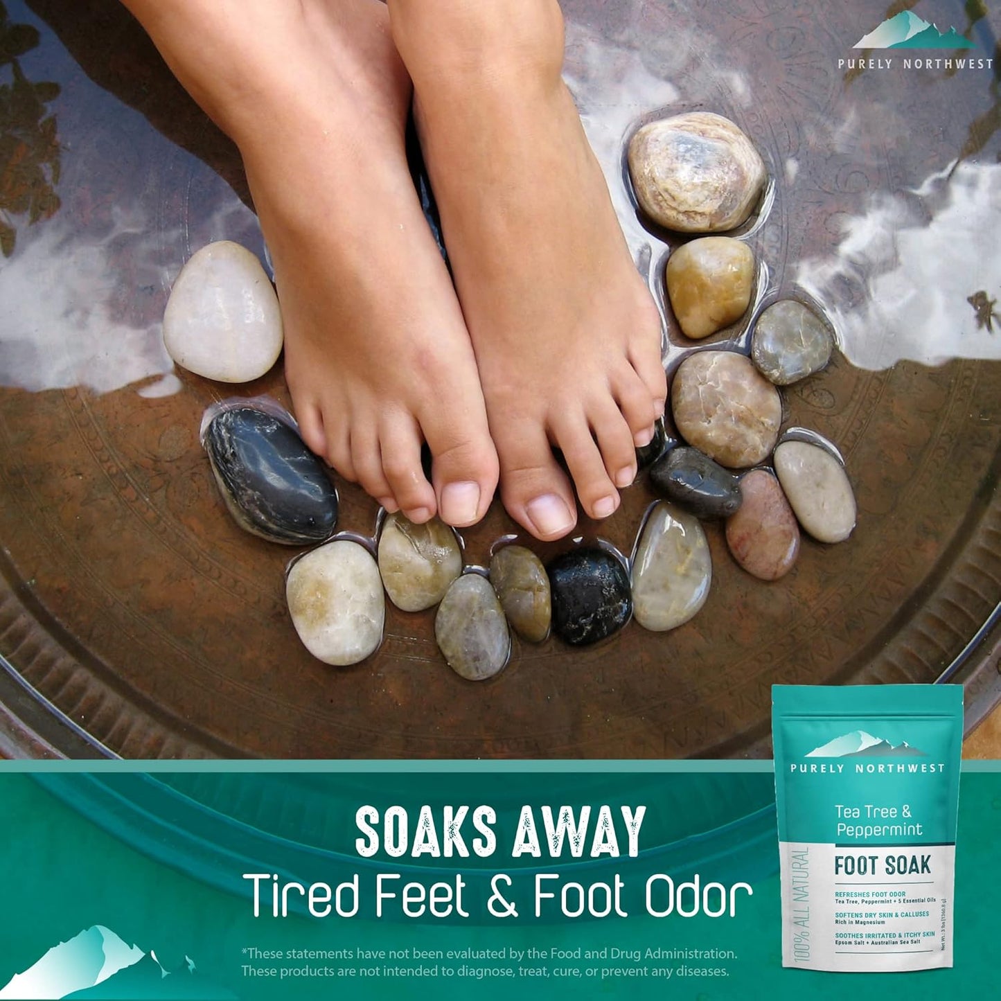 Epsom Salt Tea Tree Foot Soak-Toenail Repair, Softens Thick Calluses & Corns, Stubborn Foot Odor, Athletes Foot Burning & Itching, Damaged Discolored Nails: Purely Northwest USA 16 ounces/1Lb