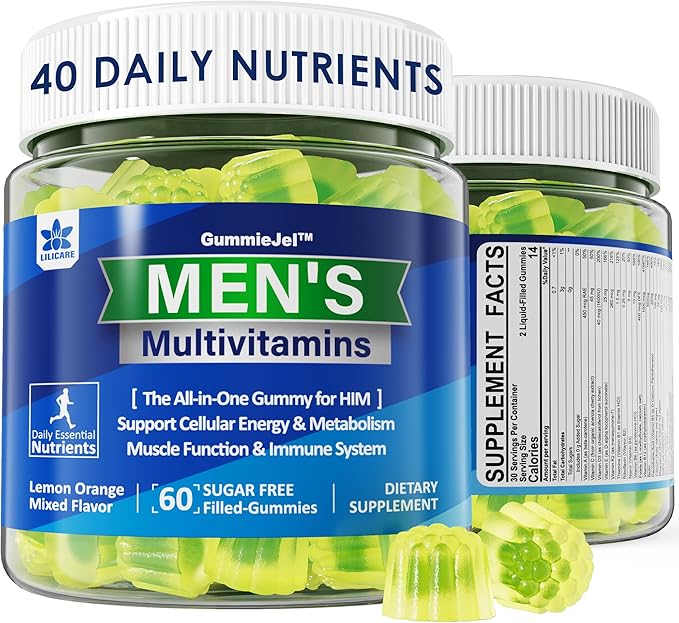Mens Multivitamins Gummies, Multiminerals, Vegan Omega 3, CoQ10, Probiotics, Daily Mens Vitamins A C D3 E B6 B12, Methylated Multivitamin for Men - Energy, Immunity, Sugar Free, Vegan (No Iron) 60 Cts