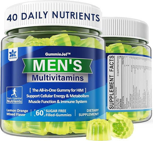 Mens Multivitamins Gummies, Multiminerals, Vegan Omega 3, CoQ10, Probiotics, Daily Mens Vitamins A C D3 E B6 B12, Methylated Multivitamin for Men - Energy, Immunity, Sugar Free, Vegan (No Iron) 60 Cts