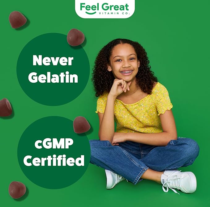 Feel Great Super Green Gummies for Kids | Fruit and Vegetable Gummies | Vegan Veggie Gummy Multivitamin for Kids | Veggie Fiber Supplement | 60 Count