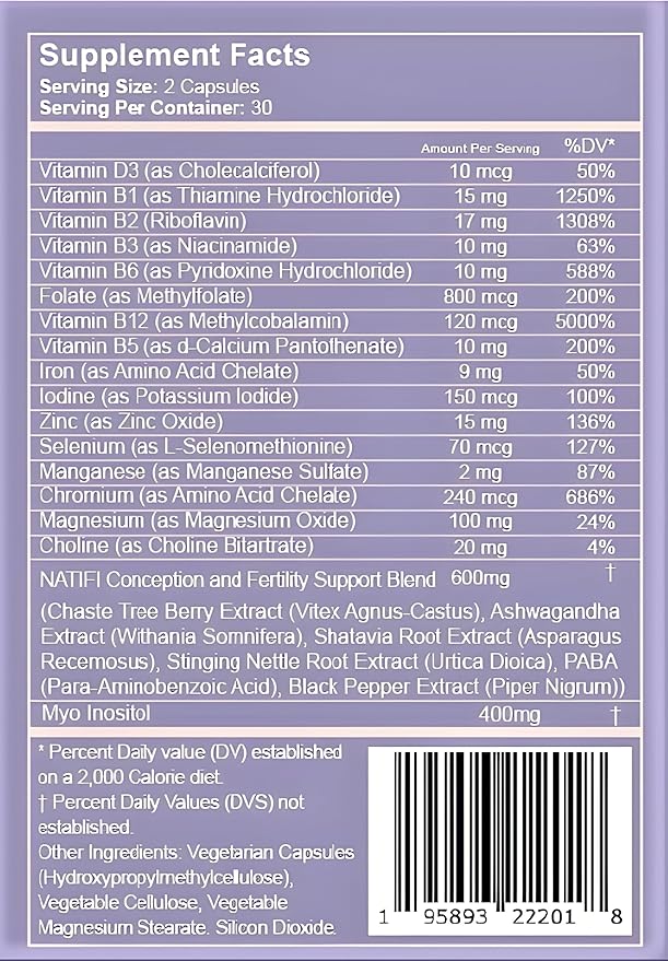(2 Bottles Fertility Prenatal Vitamins Regulate Cycles Balance Hormones, Aid Ovulation. Conception Multivitamin for Women. 60 Caps Folic Acid, Myo Inositol, Vitex
