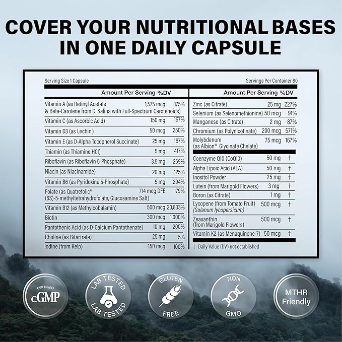 Wild Methylated Multivitamin for Women & Men | Daily Multi Vitamin | MTHFR Supplement Without Iron | Methylated B12, Folate, Vitamin C, A, K2, D, E, Choline, Biotin, ALA, CoQ10 & More (60 Capsules)