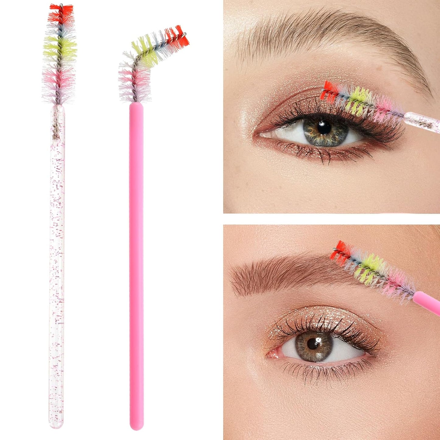 300PCS Disposable Mascara Wands Spoolie Brush Crystal Eyebrow Rainbow Brushes Eyelash Extension Applicator Makeup Kits(Pink)
