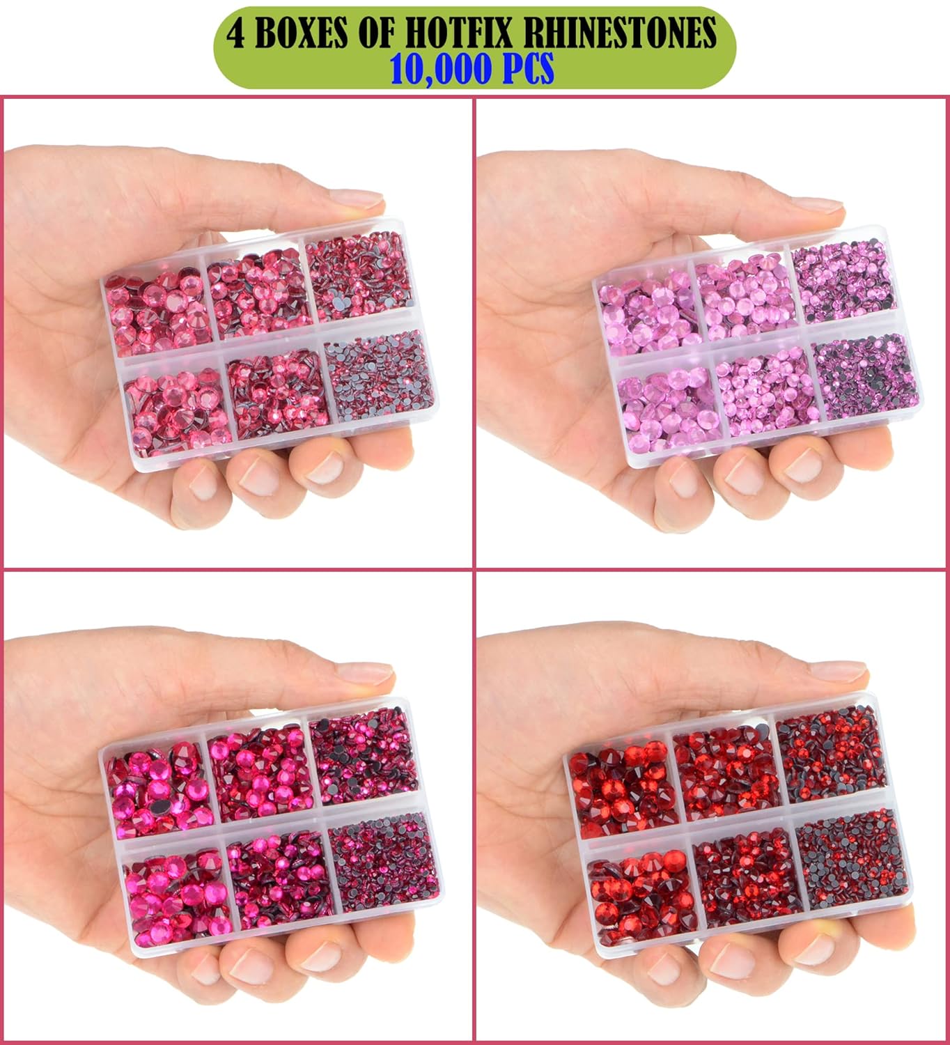 LPBeads 10000pcs Hotfix Rhinestones Flatback Glass Red Pink Fuchsia and Rose Rhinestone with Tweezers and Picking Pen for Crafts Clothes Nail Art