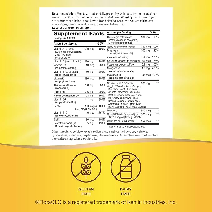 Nature’s Way Alive! Men’s 50+ Complete Multivitamin, Supports Multiple Body Systems*, Supports Cellular Energy*, High Potency B-Vitamins, Gluten-Free, 130 Tablets