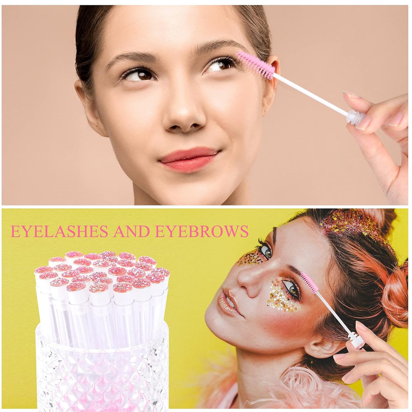 50pcs Eyelash brush Lash Wand Makeup tool Eyelash Extension supplies Cleaning brush Diamond Mascara star l pink