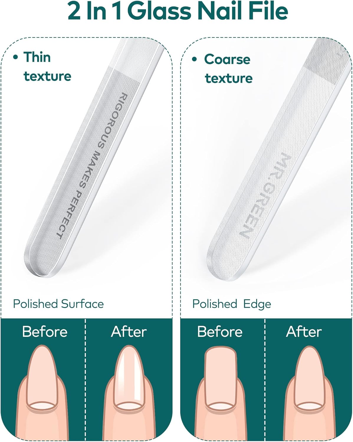 Upgraded Glass Nail File - Bilateral, Washable, Suitable for Natural Nails and Acrylic Nails