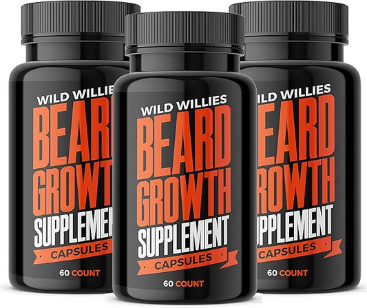 Wild Willies Beard Growth Vitamins Supplement Beard Growth Pills for Fuller & Thicker Beard, Formulated with Biositol Complex & 19 Hair Grooming Nutrients - 60 Capsules