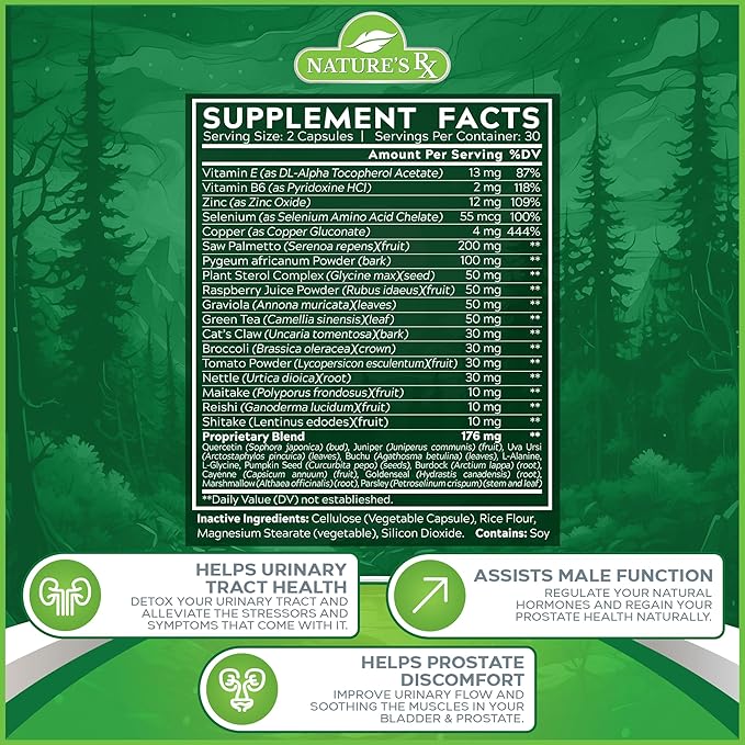Nature's RX | #1 Dosed Prostate Support Supplement | Urinary Tract Health, Helps Prostate Function | Ultra Dosed Formula w/ 30 Powerful Ingredients | 3rd Party Tested + USA Made - 60 Capsules