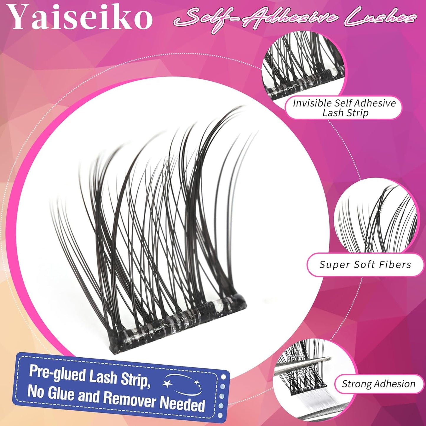 Self Adhesive Eyelashes Kit Wispy Eyelash Extension Self Adhesive Lashes Reusable Press on Lashes No Glue Needed Lash Clusters 10-16mm D Curl Pre Glued Eyelashes Clusters(A01,110Pcs)