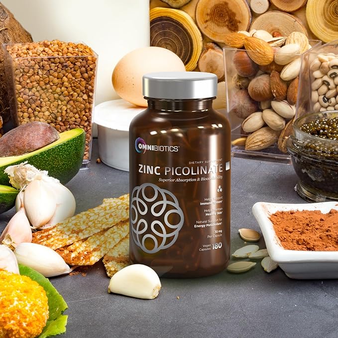 Zinc Picolinate 30mg Supplement by OmniBiotics - Zinc 30 mg for Immune System Support, Zinc Supplements for Men & Women - Superior Absorption Zinc Vitamins, Promotes Healthy Skin - 180 Vegan Capsules