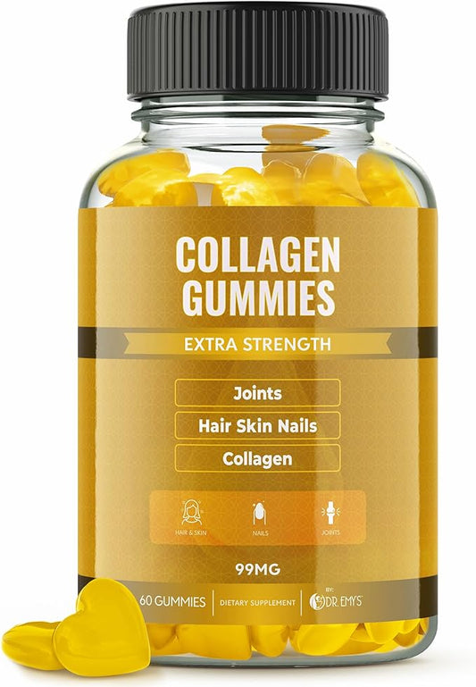Dr. Emy's Collagen Gummies Gummy Vitamin for Women & Men, Hair, Skin, Nails, Joint Supplement Anti-Aging Collagen Gummy Supplements Strengthen Hair, Skin and Nails Gelatin-Free Non-GMO 60 ct Each(1)