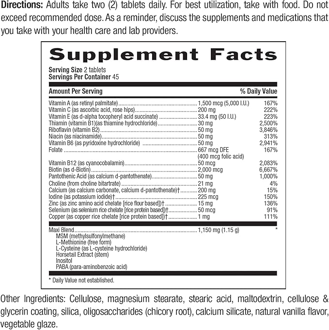 Country Life Maxi-Hair Supplement - 2000mcg Biotin & Vitamins for Hair, Skin & Nails - Certified Gluten-Free & Vegetarian - Supports Hair Growth, 90 Tablets