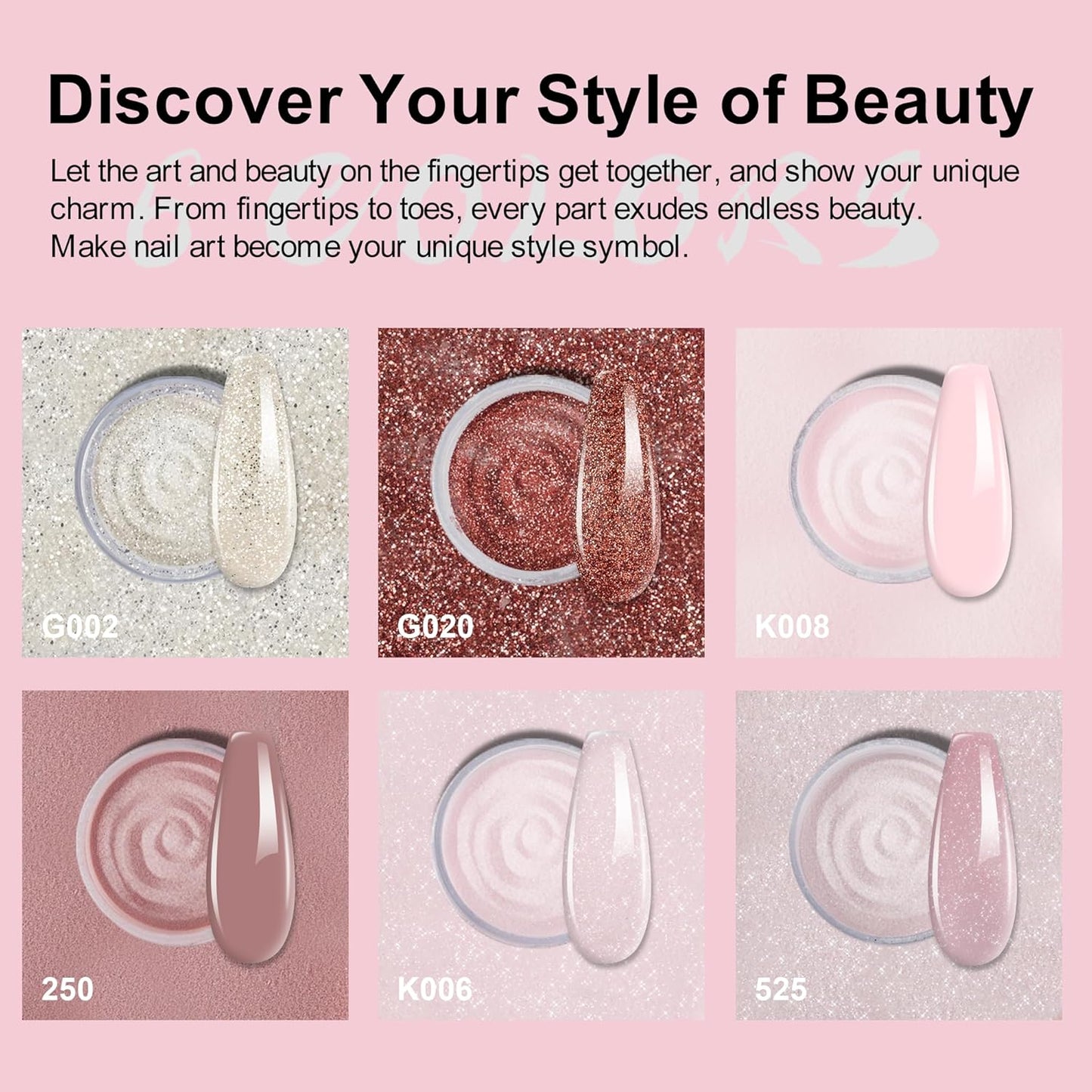 12 Pcs Dip Powder Nail Kit Starter, 6 Colors Glitter Pink Nude Sparkle Purple Dipping Powder Kit with Base & Top Coat/Activator/Brush Saver, Nail Art Dip Manicure Kits for Women