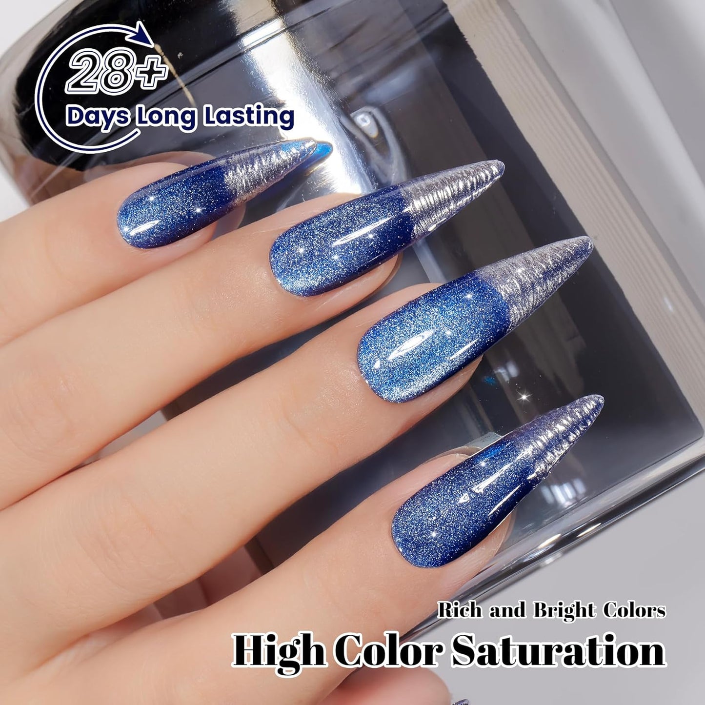 YTD Likomey Cat Eye Gel Nail Polish,15ml Blue Holographic Translucent Neutral Jelly Sheer Shiny Magnetic Glitter Fall Winter UV Color Varnish with Magnet Stick,MY333