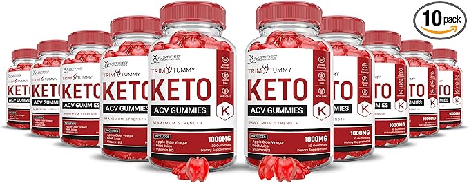 (10 Pack) Trim Tummy Keto ACV Gummies Advanced Formula 1000MG Trim Tummy Keto Gummies Apple Cider Vinegar Formulated with Pomegranate Beet Juice Powder B12 Vegan Non GMO 600 Gummys