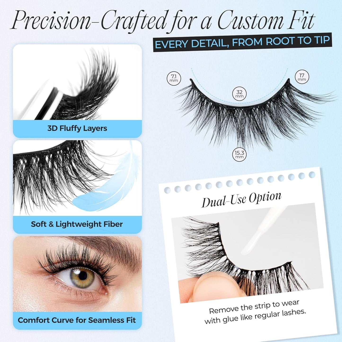 LASHVIEW Self Adhesive Eyelashes 5 Pairs Cat Eye Wispy Self-adhesive False Lashes Reusable Natural Look Press On Lashes No Glue Need Eyelashes with Replacement Adhesive Strips (CV131)