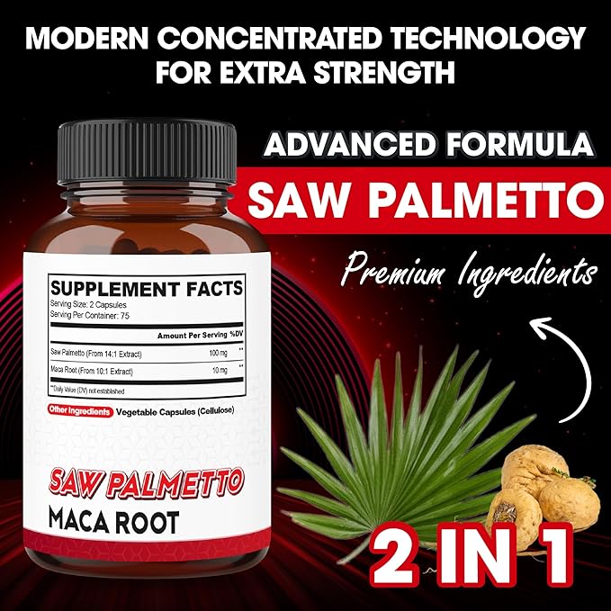 agobi 1500mg Saw Palmetto Supplement with Maca Root - High Extract Support for Hair Health, Restful Mood, Immune System & Energy Production - 150 Veggie Capsules