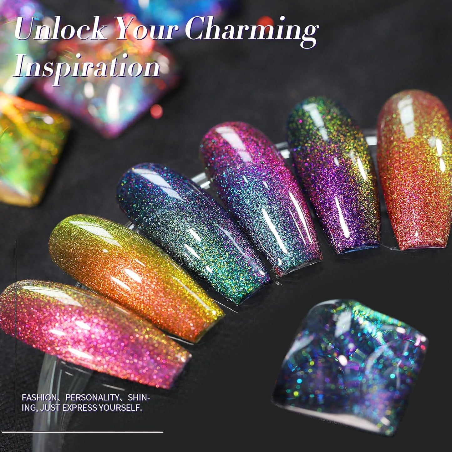 Born Pretty Chameleon Gel Nail Polish, 6 Pcs Aurora Shimmer Glitter Gel Polish Long Lasting Sparkly Shiny Nail Polish U V Set for Manicure and Nail Art, DIY at Home, Salon-Quality 7ml