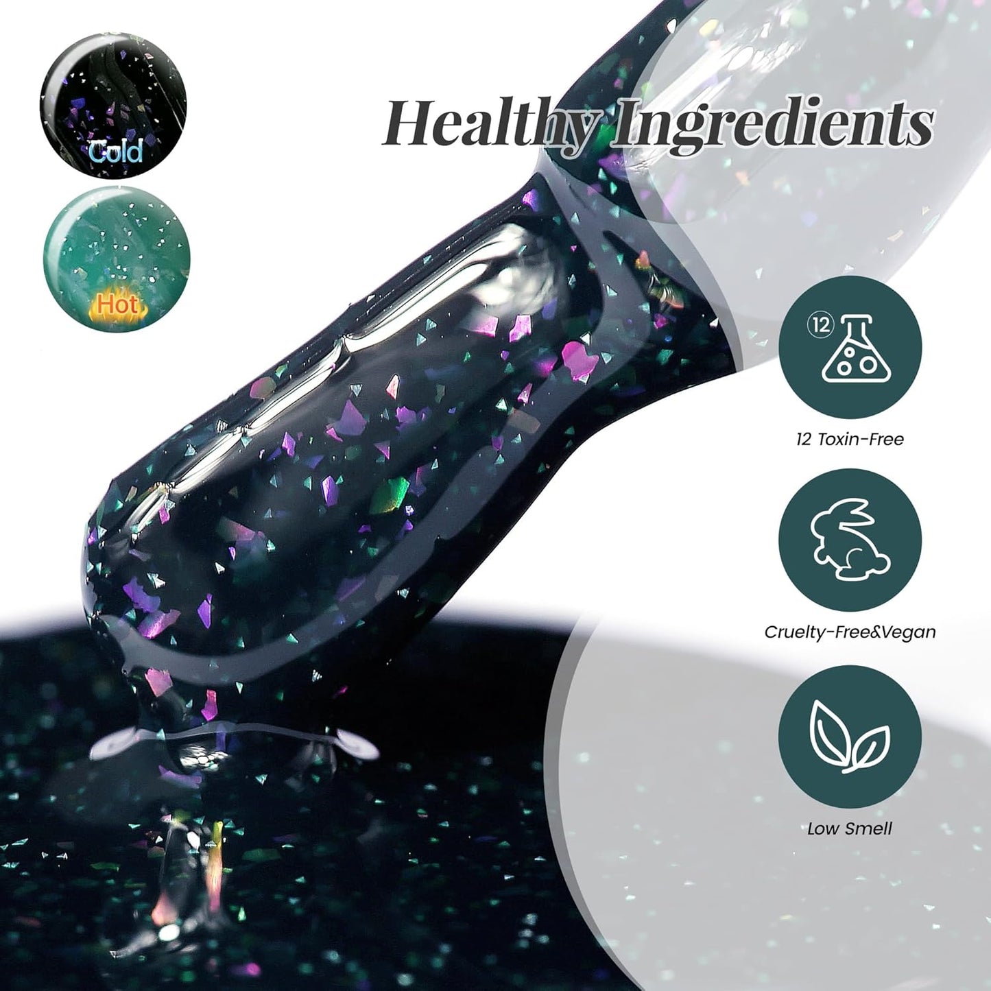 YTD Likomey Brocade Glitter Color Changing Gel Nail Polish,15ml Bright Green To Dark Green Shimmer Mood Temperature Change Colors,Fall Winter Ombre Thermal UV Nail Gel,WB349