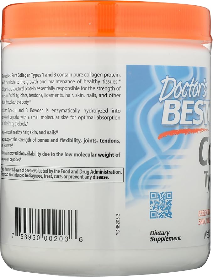 Doctor's Best Pure Collagen Types 1 & 3, Promotes Healthy Skin Hair & Nails – Bone & Joint Support, 7.1 Ounce (Pack of 1)