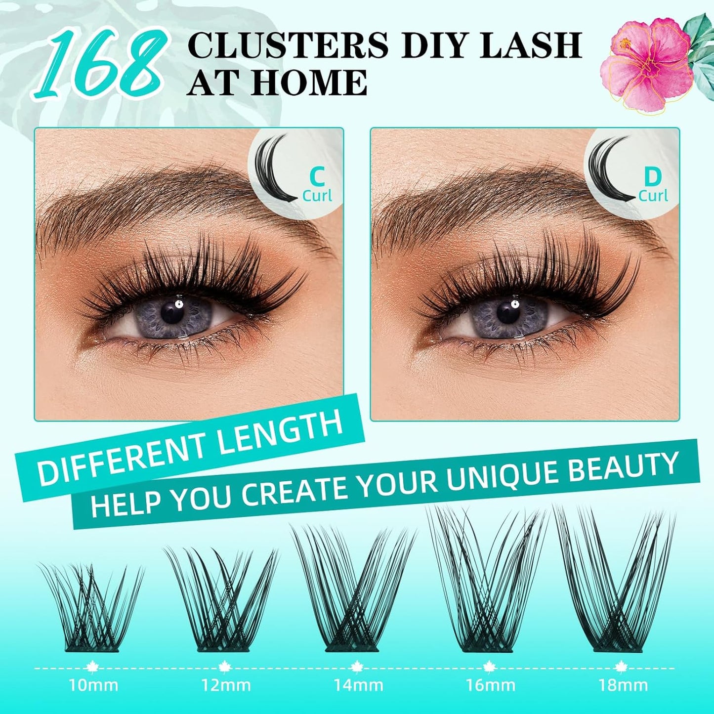 Lash Clusters Wet Look 168Pcs Eyelash Cluster Ultra-Thin Lash Band Eyelashes Extensions Spiky Anime Wide Span Lashes(Hollyhock,C-16mm)