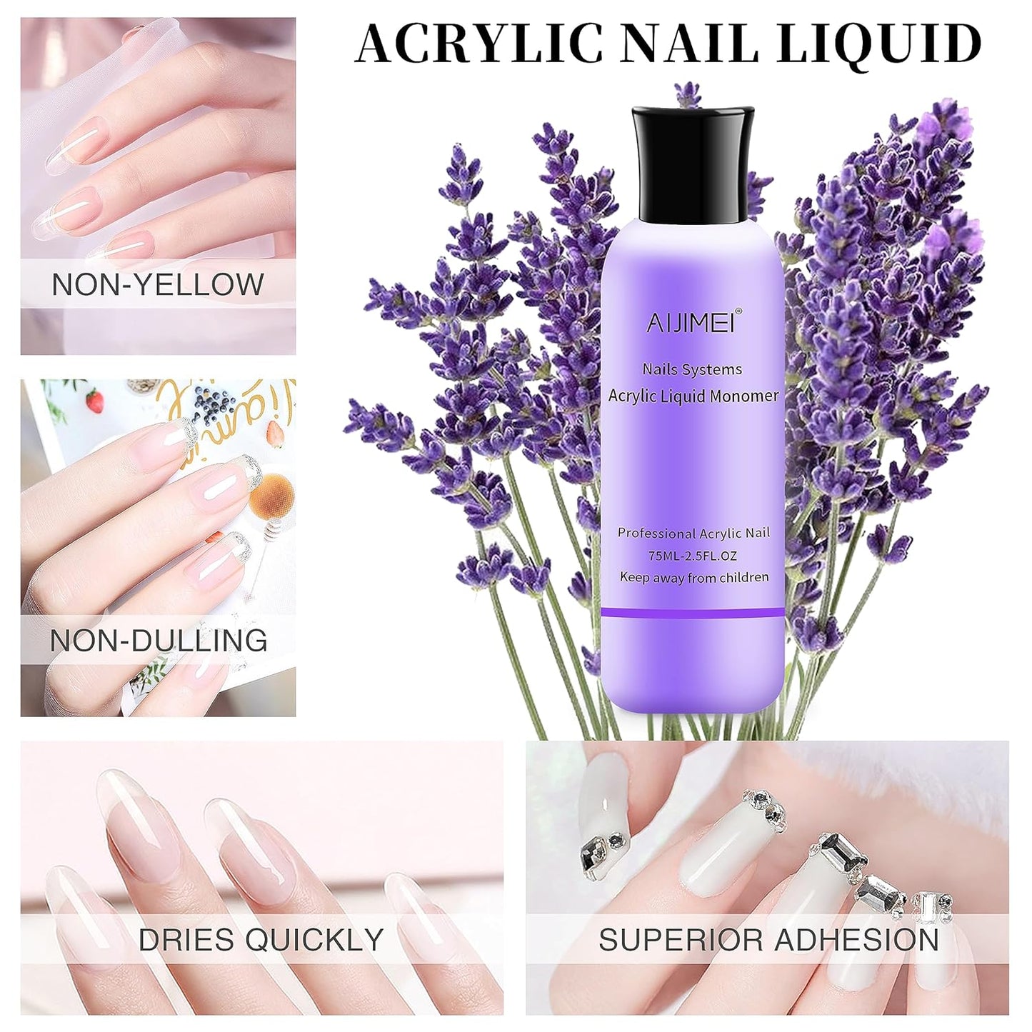 AIJIMEI Acrylic Nail Liquid Monomer 75ml/2.5fl.oz, Acrylic Nail Monomer Liquid Nail Extension Nail System