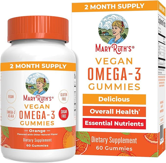 MaryRuth Organics Vegan Omega 3 Gummies for Adults | 2 Month Supply | Sugar Free Supplement with Vitamin C | Flaxseed Oil Immune Support | Overall Wellness | No Fish Taste | 60 Count