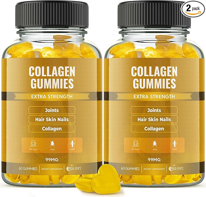 Dr. Emy's Collagen Gummies Gummy Vitamin for Women & Men, Hair, Skin, Nails, Joint Supplement Anti-Aging Collagen Gummy Supplements Strengthen Hair, Skin and Nails Gelatin-Free Non-GMO 60 ct Each(2)