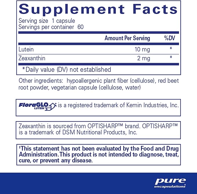 Pure Encapsulations Lutein & Zeaxanthin - Supports Overall Vision* - Maintains Macular Pigment & Eye Health* - Antioxidant Support* - Vegan-Friendly & Non-GMO - 60 Capsules