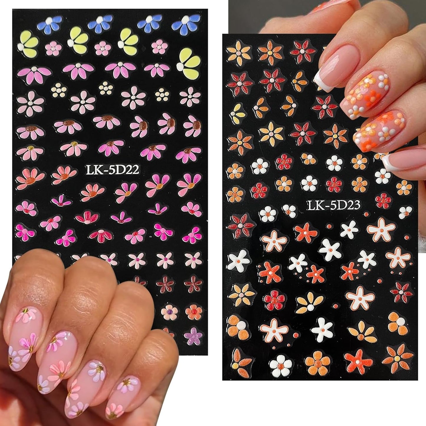 Flower Nail Art Stickers Decals 5D Embossed Nail Decals Spring Summer Nails Design Self-Adhesive Supplies Accessories 3D Flower for Women Nails DIY Decoration(6 Sheets)