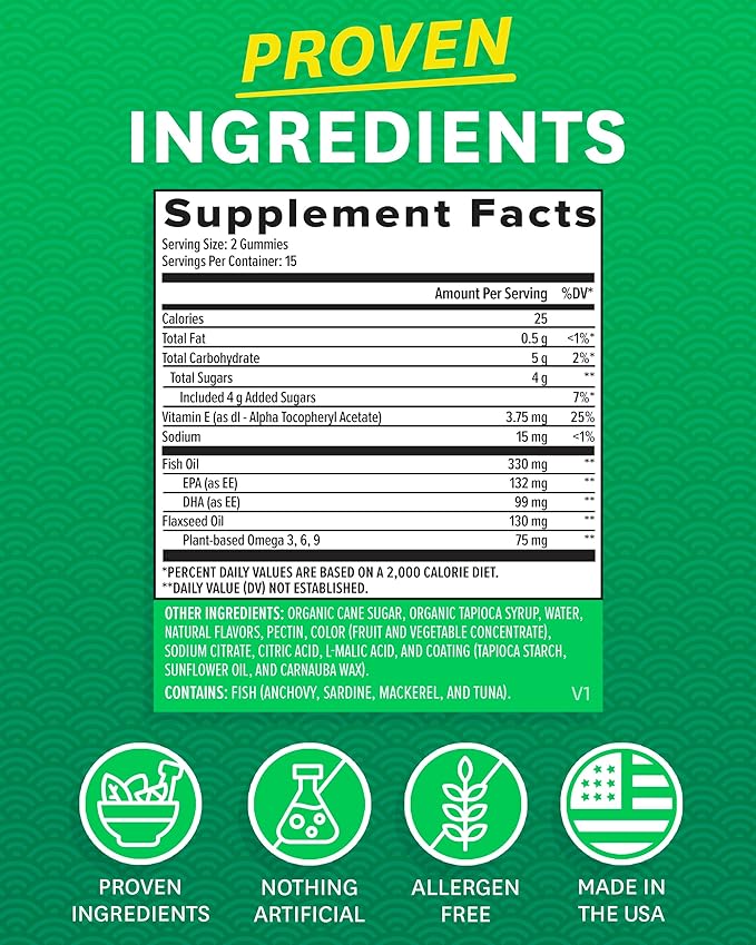 Zenwise Health Omega-3 Orange Tangerine Gummies 200mg Omega 3 DHA/EPAm 75mg Fish Oil Based Omega 3-6-9 for Heart, Brain,Joints, and Immune System Health - 30 Count