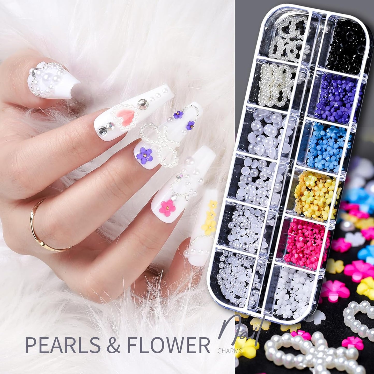 Teenitor Nail Charms Nail Gems with 15 Sheets Gold Nail Stickers, 6 Boxes of Rhinestones for Nails Art Tools, 3D Nail Decals Pearls for Nails