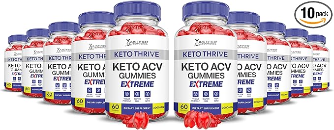 (10 Pack) Keto Thrive Keto ACV Gummies Extreme 2000MG Keto Thrive Keto Gummies Apple Cider Vinegar Formulated with Pomegranate Beet Juice Powder B12 Vegan Non GMO 600 Gummys