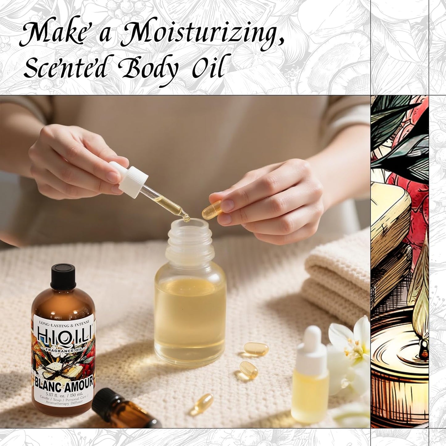 HIQILI Blanc Amour Fragrance Oil - for Candle, Soap & Perfume Making, Inspired by Byrdo Bl.nche, Floral Scent, Add to Body Oil, for Essential Oil Diffuser - 5.07 Fl Oz