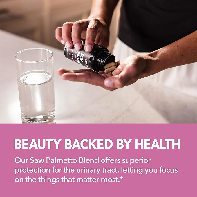 Saw Palmetto for Women + 5000 mcg Biotin Supplement - DHT Blocker Hair Health Vitamins - Supports Stronger Appearance of Hair for Women Post-Partum - Month Supply Vegan Women's Saw Palmetto