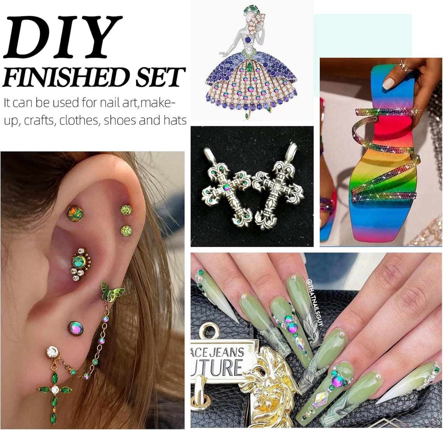 Green Volcano Flatback Rhinestones, Glass Rhinestones for Nail Art and Craft, Glue Fix, Loose Crystal Gemstones(Green Volcano, SS20, 1440pcs, 4.6-4.8mm)