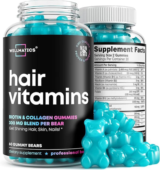 Biotin Gummies Hair Growth Vitamins with Collagen, Keratin, Vitamins B12 & D - Biotin 5000mcg Hair Vitamin Gummy - Hair Skin and Nails Gummies for Hair Growth & Hair Loss - For Women & Men - 60 Count